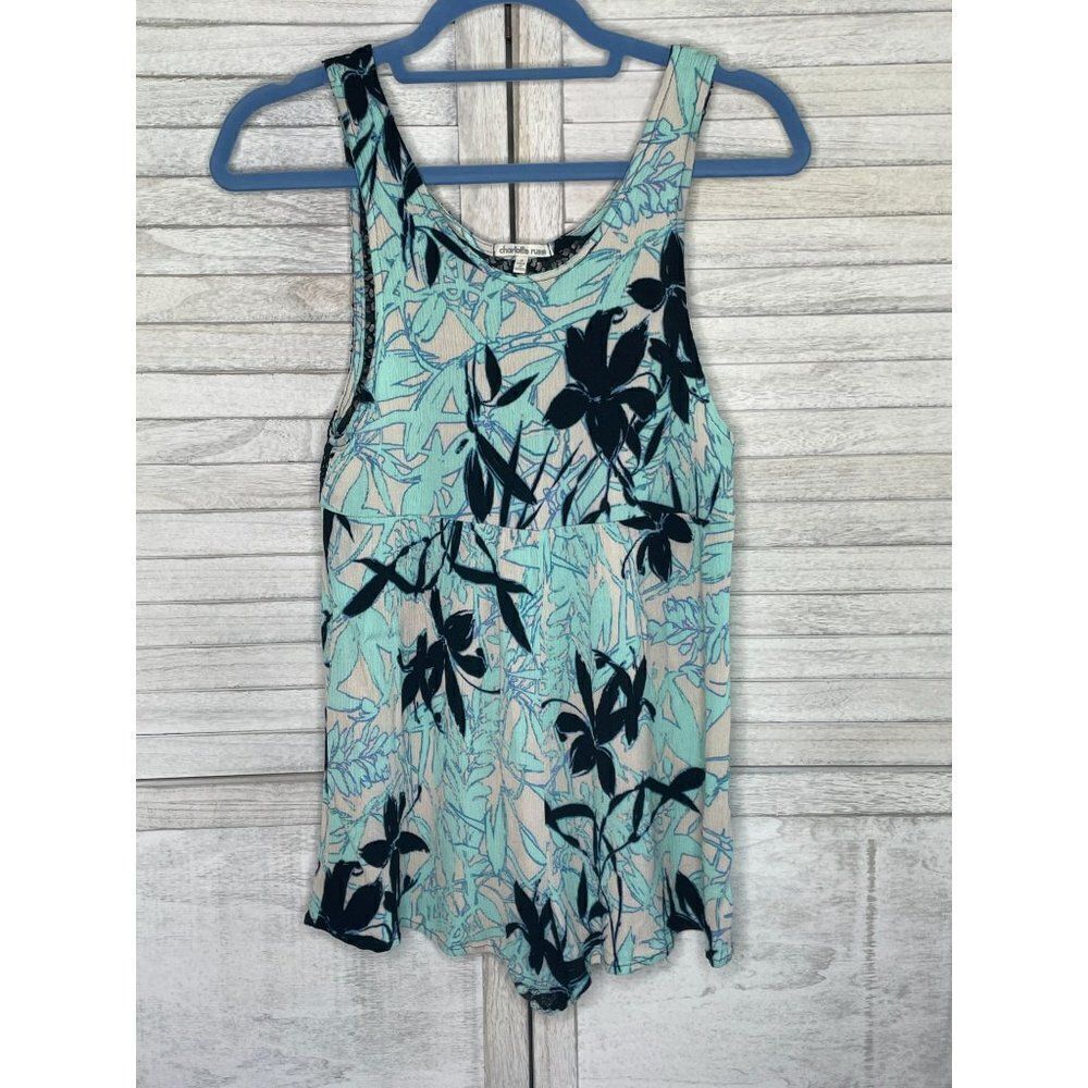 𝅺Charlotte Russe Turquoise & Black Sleeveless Tank Romper Size Small